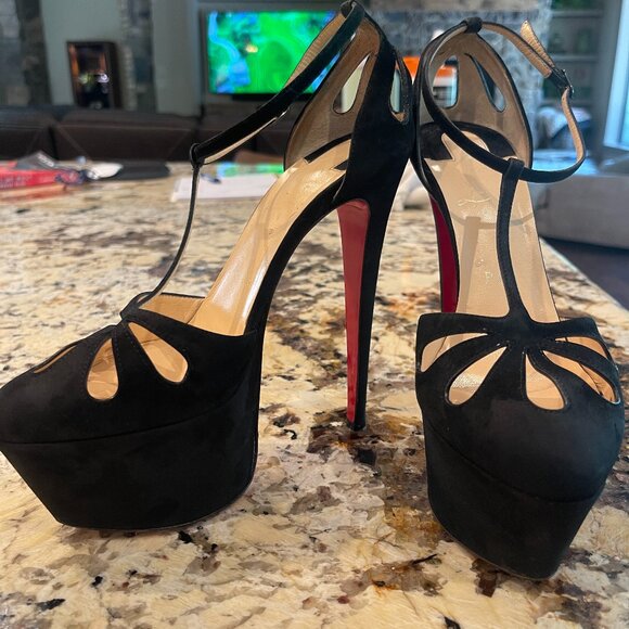 Christian Louboutin Size 38 Amyada Suedo T-Strap Platform - Picture 1 of 11